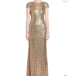 Badgley Mischka Collection Gold Sequin‎ Cowl Back Gown Women's  Size 0